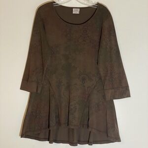 Color Me Cotton Top Womens Large Brown Floral Scoop Neck 3/4 Sleeve Tunic USA
